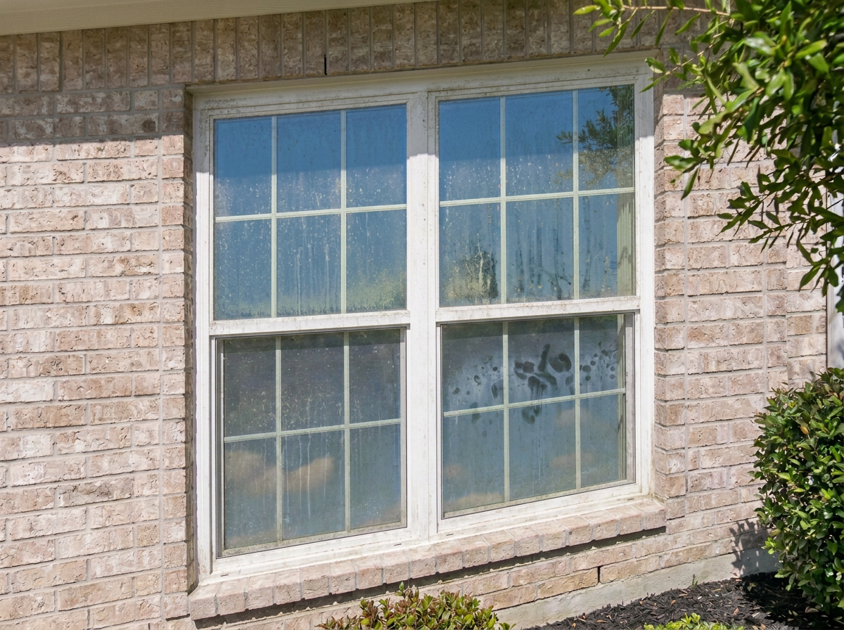 Streaked, dirty residential window glass